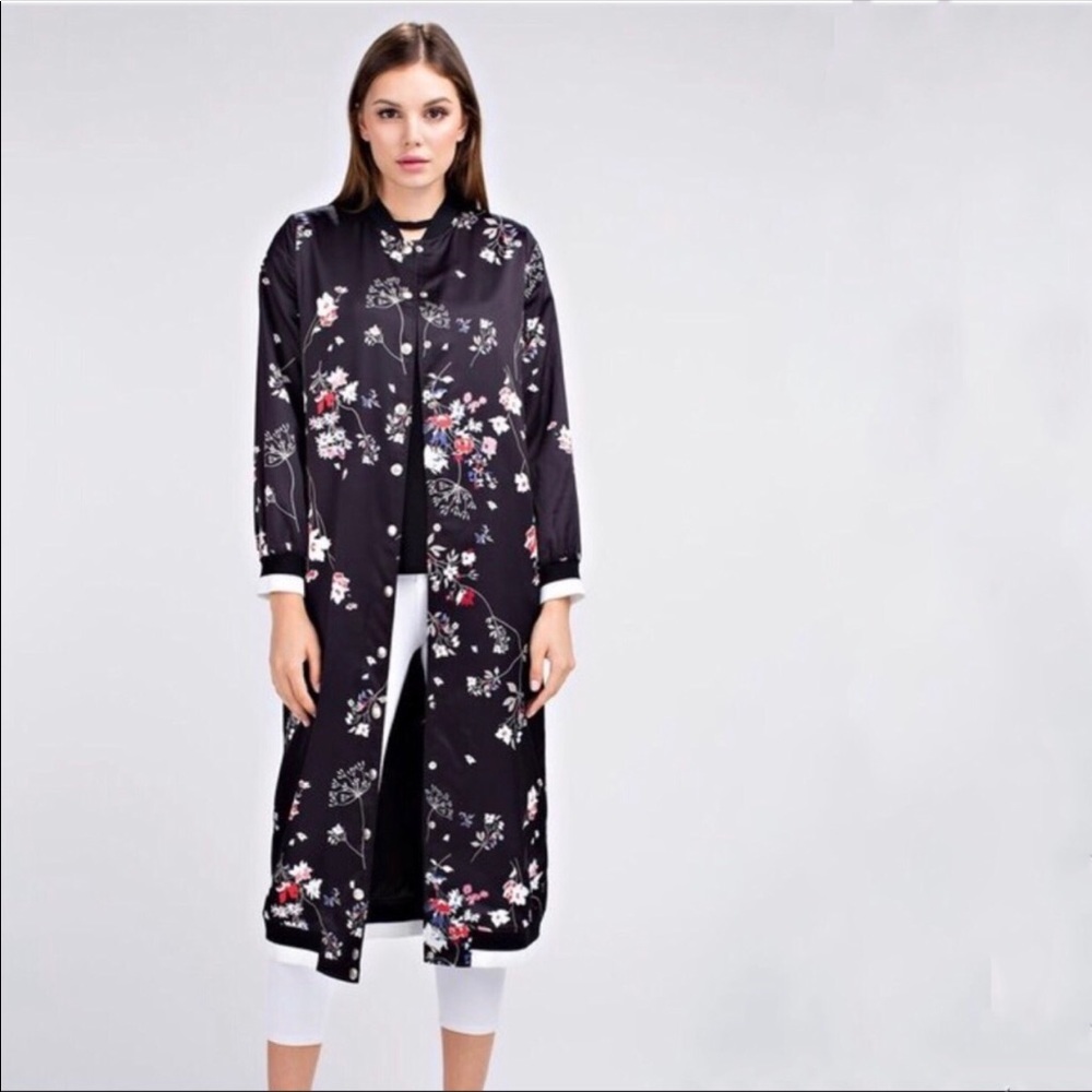 FLIGHT FIGHT LONGLINE FLORAL KIMONO BOMBER JACKET - Picture 3 of 6